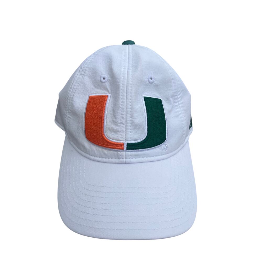 Adidas Team Miami Hurricanes White Green U Logo Adjustable Vintage College Cap
